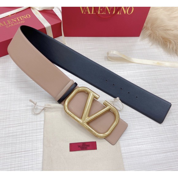 Valentino VLogo Reversible Belt 70mm in Beige and Black Calfskin