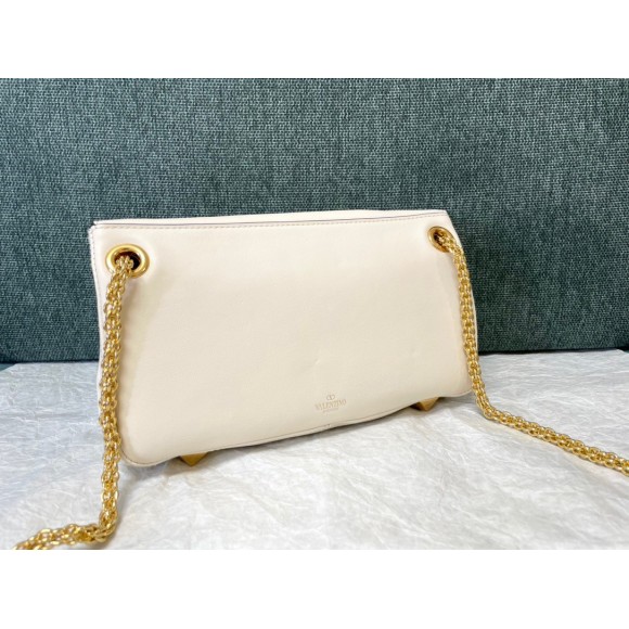 Valentino Stud Sign Shoulder Bag In White Nappa Leather