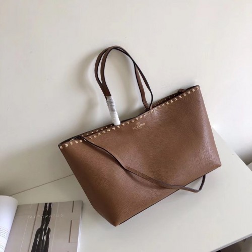 Valentino Rockstud Large Shopping Bag In Brown Leather Valentino Rockstud Large Shopping Bag In Brown Leather