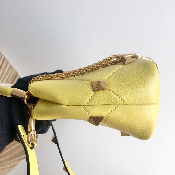 Valentino Roman Stud Small Handle Bag In Yellow Nappa Leather