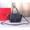 Valentino Rockstud Mini Tote In Black Grained Leather