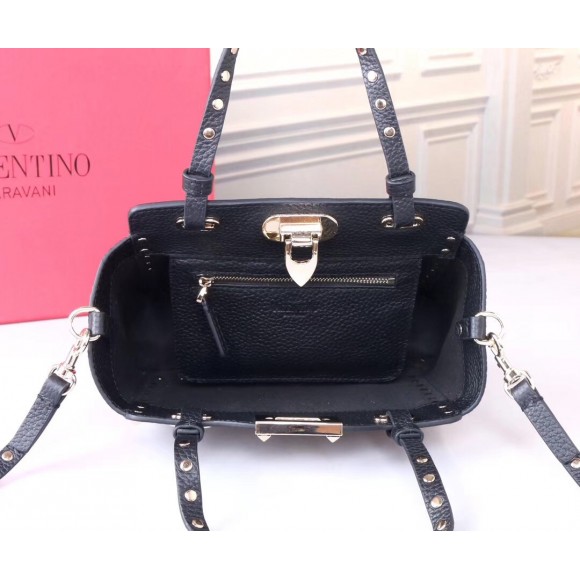 Valentino Rockstud Mini Tote In Black Grained Leather