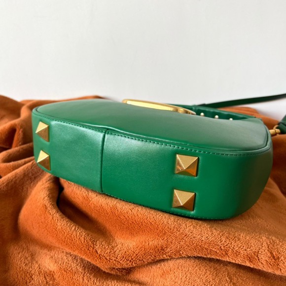 Valentino Stud Sign Hobo Bag In Green Calfskin