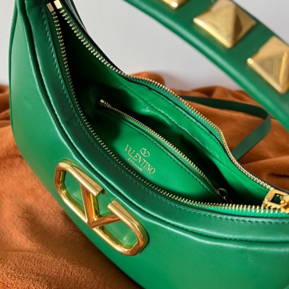 Valentino Stud Sign Hobo Bag In Green Calfskin