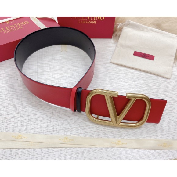 Valentino VLogo Reversible Belt 70mm in Black and Red Calfskin