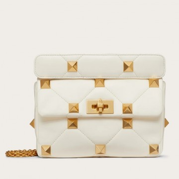 Valentino Roman Stud Medium Chain Bag In White Nappa Leather Valentino Roman Stud Medium Chain Bag In White Nappa Leather