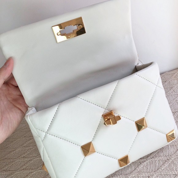 Valentino Roman Stud Medium Chain Bag In White Nappa Leather