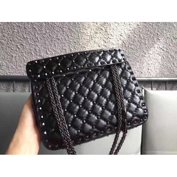 Valentino Rockstud Spike Medium Bag In Crinkled Nappa Lambskin