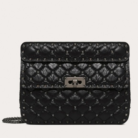 Valentino Rockstud Spike Medium Bag In Crinkled Nappa Lambskin