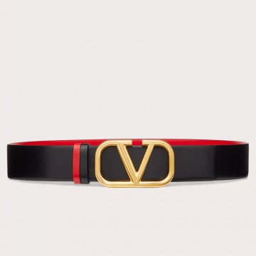 Valentino VLogo Reversible Belt 40mm in Black and Red Calfskin Valentino VLogo Reversible Belt 40mm in Black and Red Calfskin