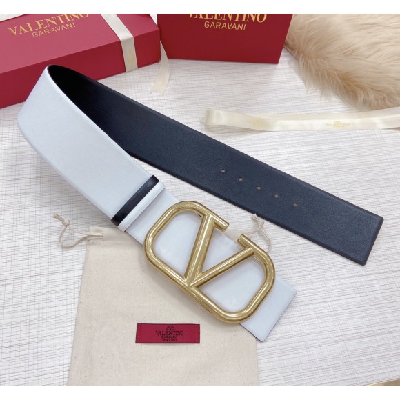 Valentino VLogo Reversible Belt 70mm in White and Black Calfskin