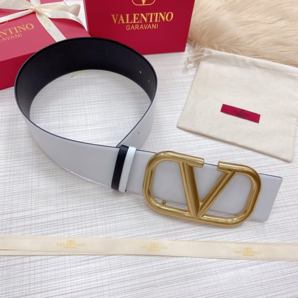 Valentino VLogo Reversible Belt 70mm in White and Black Calfskin