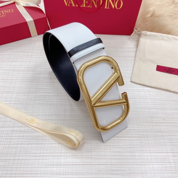 Valentino VLogo Reversible Belt 70mm in White and Black Calfskin