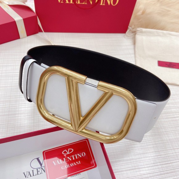 Valentino VLogo Reversible Belt 70mm in White and Black Calfskin