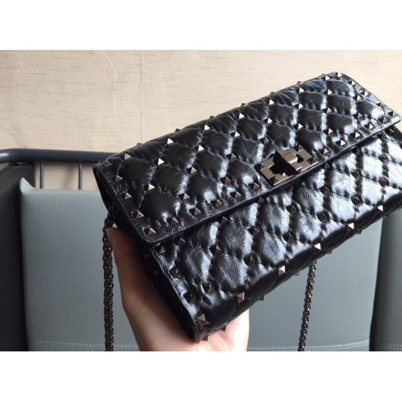 Valentino Rockstud Spike Crossbody Clutch Bag In Crinkled Lambskin