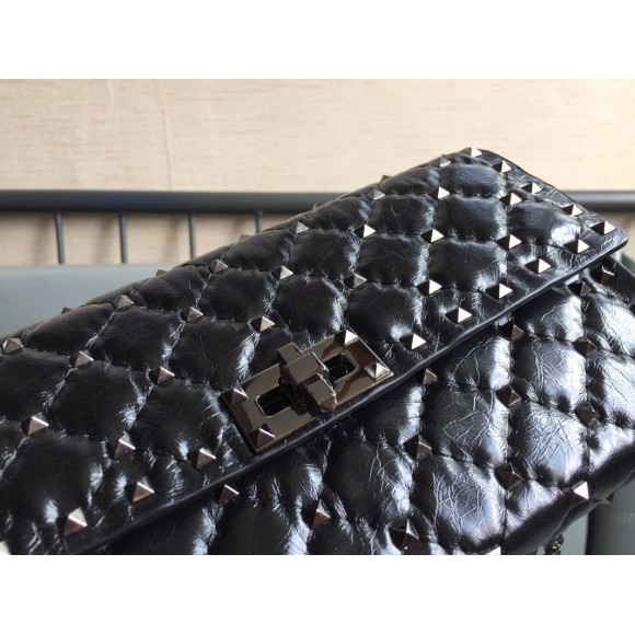 Valentino Rockstud Spike Crossbody Clutch Bag In Crinkled Lambskin