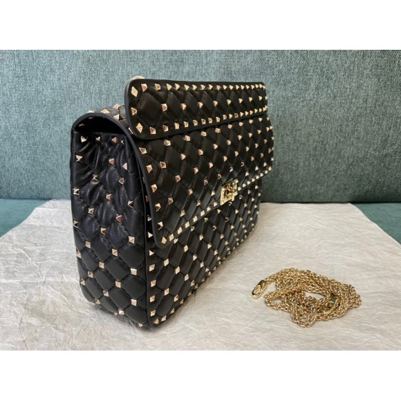 Valentino Rockstud Spike Large Bag In Black Nappa Lambskin