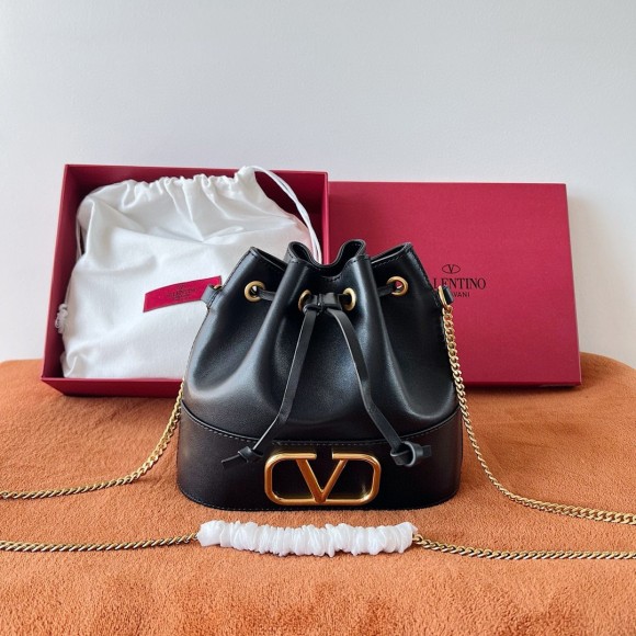 Valentino VLogo Signature Mini Bucket Bag in Black Leather