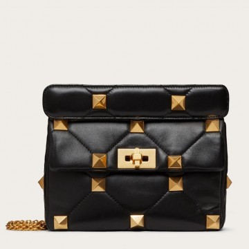 Valentino Roman Stud Medium Chain Bag In Black Nappa Leather Valentino Roman Stud Medium Chain Bag In Black Nappa Leather