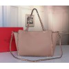 Valentino Rockstud Medium Tote In Beige Grained Leather