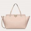 Valentino Rockstud Medium Tote In Beige Grained Leather