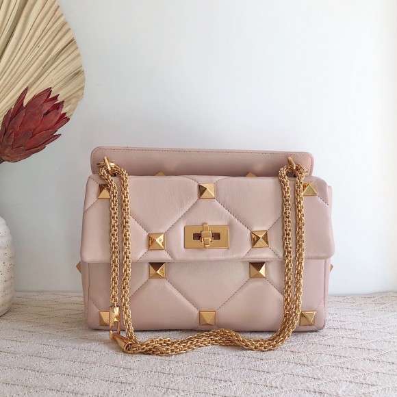 Valentino Roman Stud Medium Chain Bag In Pink Nappa Leather