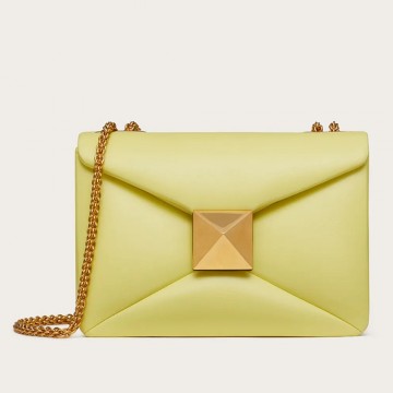 Valentino One Stud Chain Bag In Yellow Nappa Leather Valentino One Stud Chain Bag In Yellow Nappa Leather