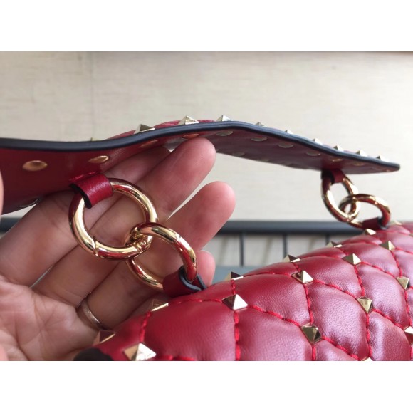 Valentino Rockstud Spike Small Bag In Red Nappa Lambskin