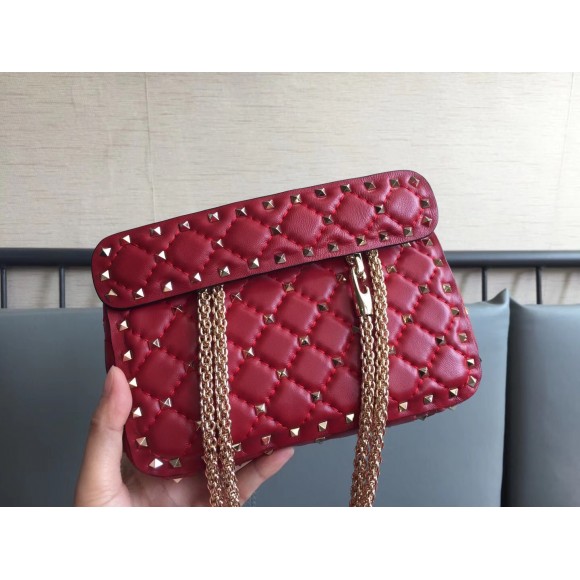 Valentino Rockstud Spike Small Bag In Red Nappa Lambskin