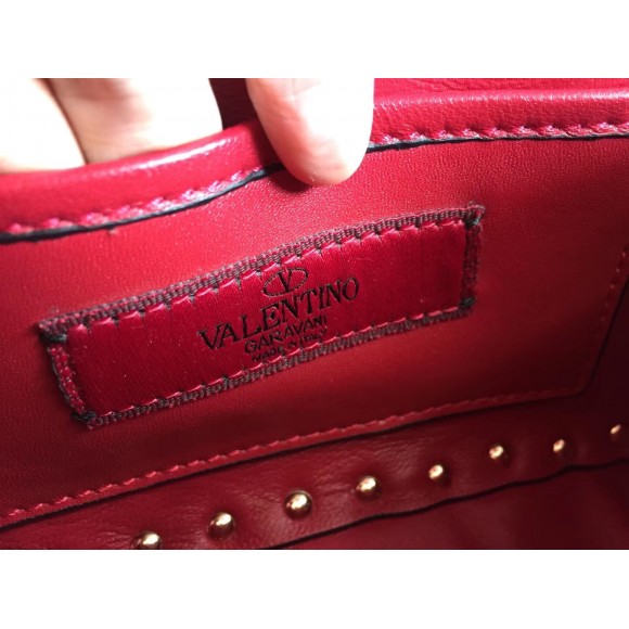 Valentino Rockstud Spike Small Bag In Red Nappa Lambskin