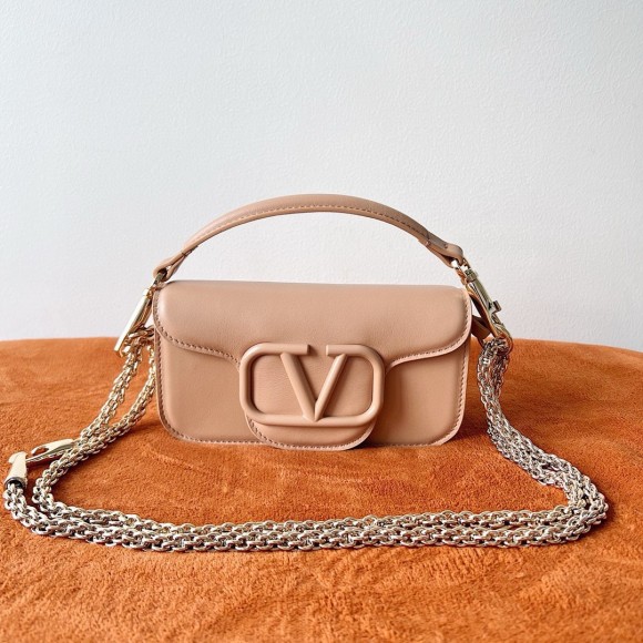 Valentino Small Loco Shoulder Bag in Powder Beige Leather