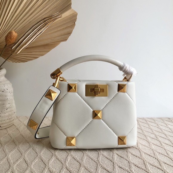 Valentino Roman Stud Mini Handle Bag In White Nappa Leather