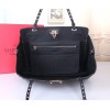 Valentino Rockstud Medium Tote In Black Grained Leather