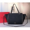 Valentino Rockstud Medium Tote In Black Grained Leather