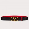 Valentino VLogo Reversible Belt 30mm in Black and Red Calfskin