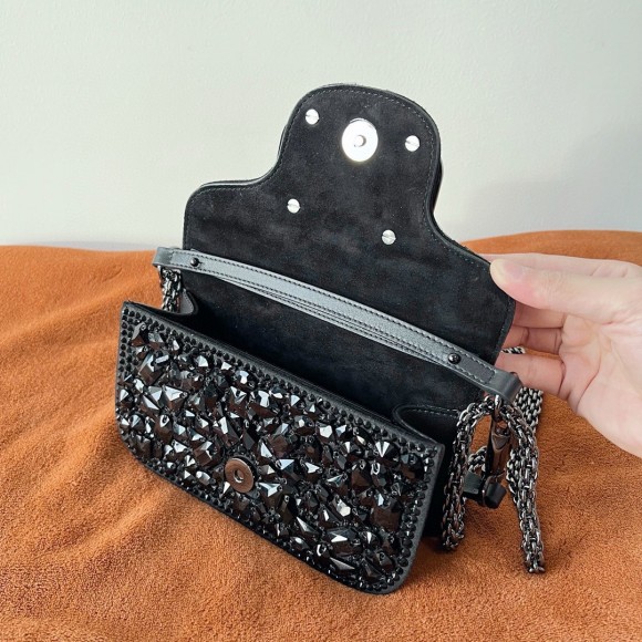 Valentino Small Loco Shoulder Bag with Black Crystals