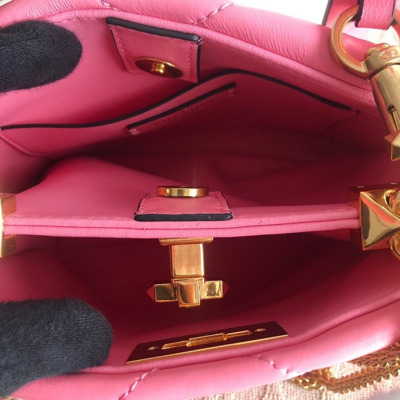 Valentino Roman Stud Small Handle Bag In Pink Nappa Leather