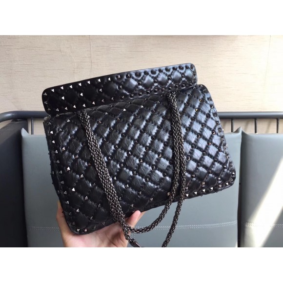 Valentino Rockstud Spike Large Bag In Crinkled Nappa Lambskin