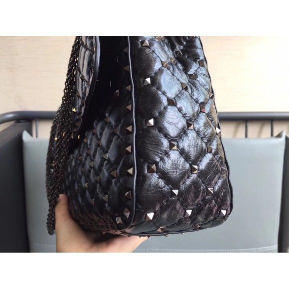 Valentino Rockstud Spike Large Bag In Crinkled Nappa Lambskin