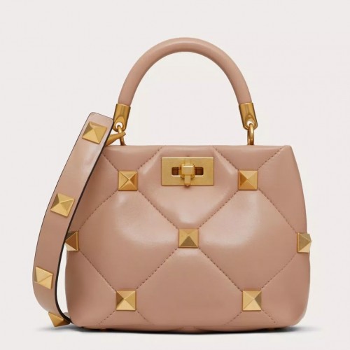Valentino Roman Stud Small Handle Bag In Rose Cannelle Nappa Leather Valentino Roman Stud Small Handle Bag In Rose Cannelle Nappa Leather