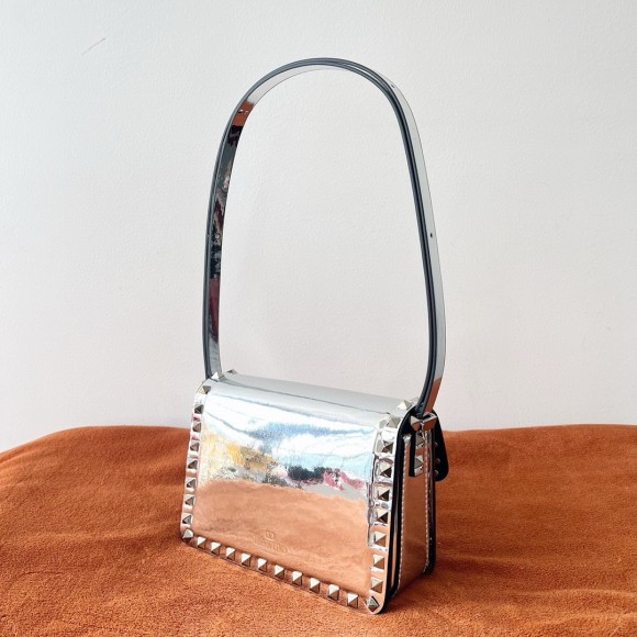 Valentino Rockstud23 Small Shoulder Bag in Silver Calfskin