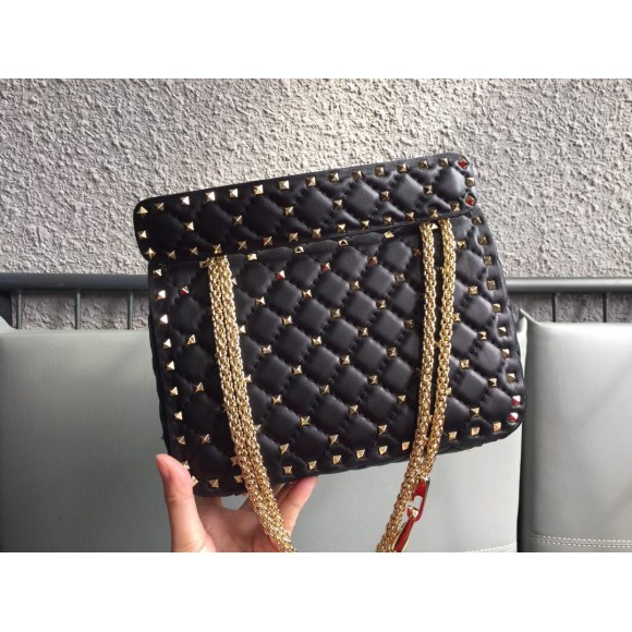 Valentino Rockstud Spike Medium Bag In Black Nappa Lambskin