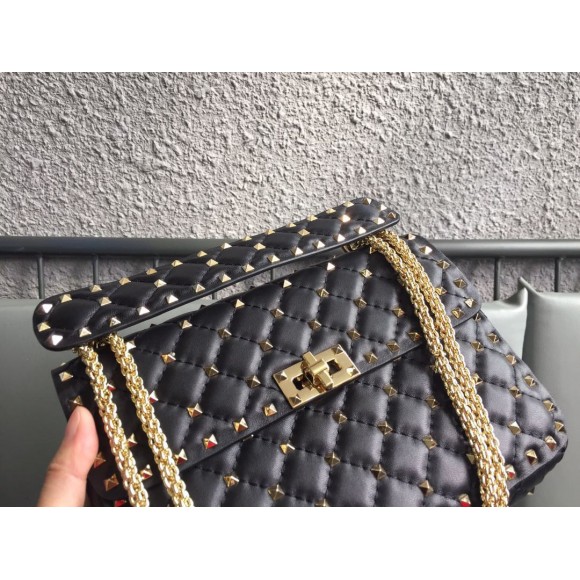 Valentino Rockstud Spike Medium Bag In Black Nappa Lambskin