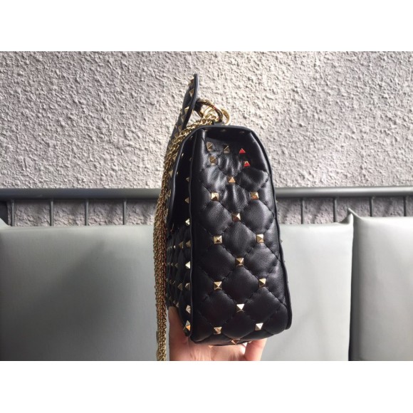 Valentino Rockstud Spike Medium Bag In Black Nappa Lambskin