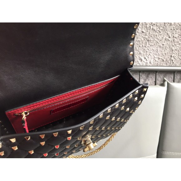 Valentino Rockstud Spike Medium Bag In Black Nappa Lambskin